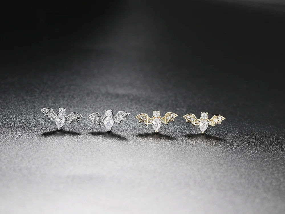 Small Halloween Goth Bat Stud Earrings for Women Trend Gothic Cartilage Ear Accessories Gold Color Zirconia Fashion Jewelry E489 - Charlie Dolly