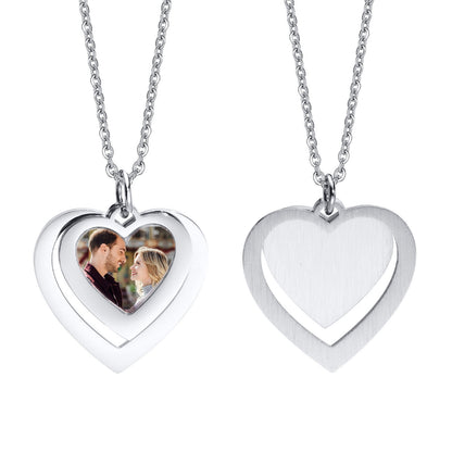 Vnox Free Personalize Photo Picture Necklaces for Women,Stainless Steel Heart Waterdrop Pendant Collar,Custom Engrave Gift