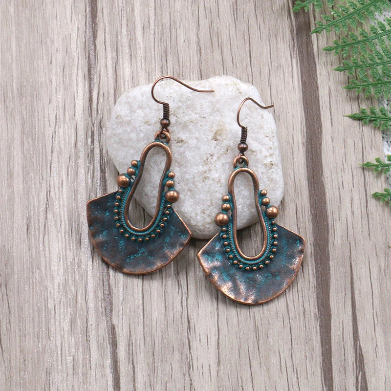 Vintage Boho Blue Stone Beaded Drop Earrings For Women Tassel Ethnic Geometric Flower Leaf Long Dangle Earrings Trendy Jewelry