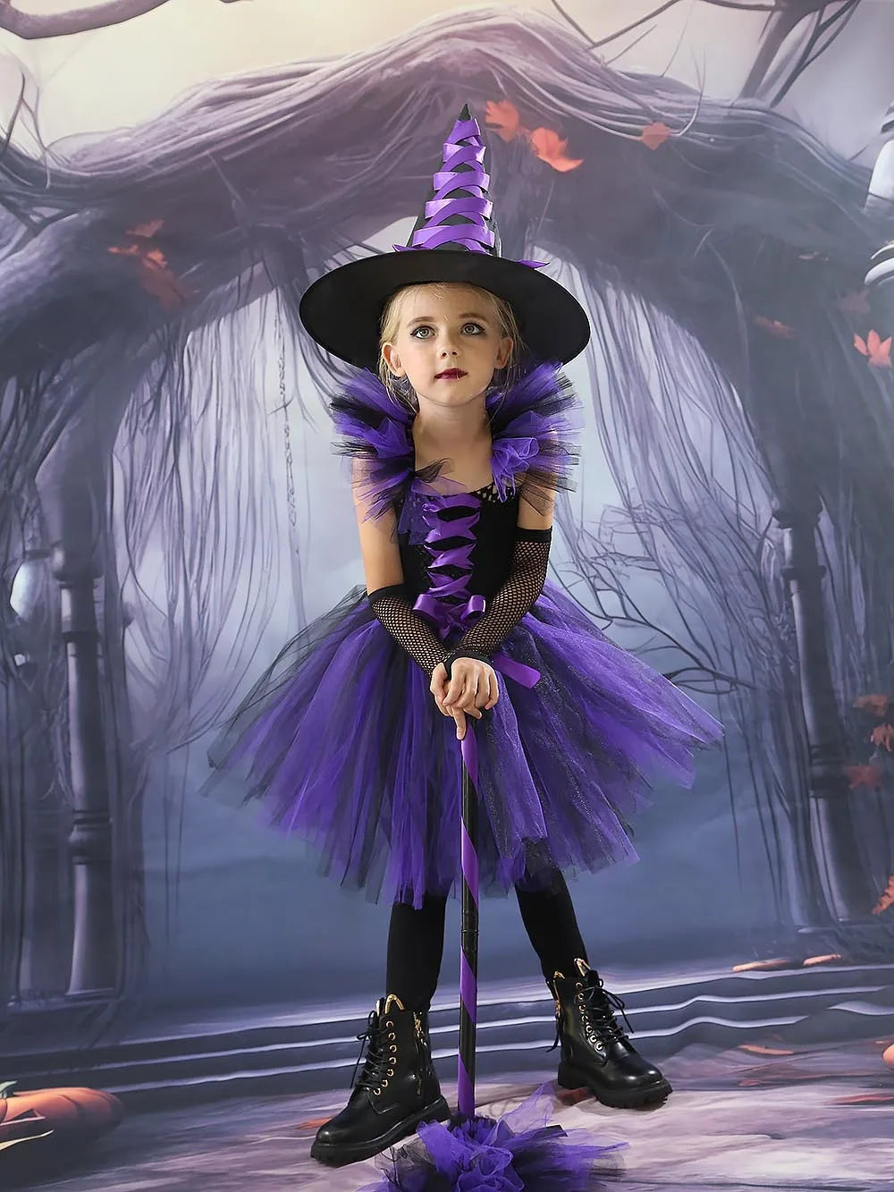Halloween New Witch Dress Cosplay Costume Dress for Girl Carnival Party Dress Hat Broom Fancy Clothes Suit - Charlie Dolly