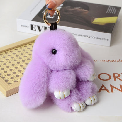 15CM Charm Real Fur Pompom Rabbit Keychain For Luxury Women Bag Men Car KeyRing Girl Gifts Cute Doll Plush Key Chains Pendent
