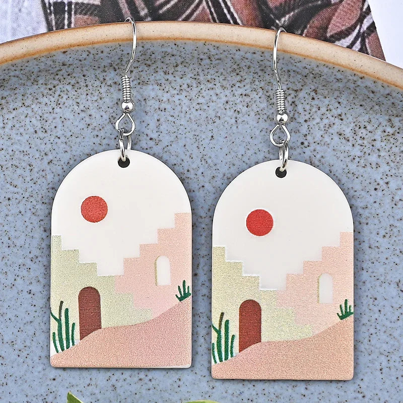 Japan Style Fashion Acrylic Tanjiro Earrings Demon Earrings Anime Cosplay Hanafuda Drop Long Earrings for Women Girls Jewelry - Charlie Dolly