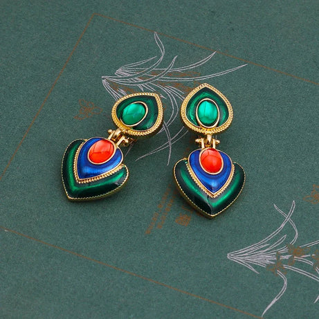 Crystal Resin Heart Clip On Statement Earrings Jewelry