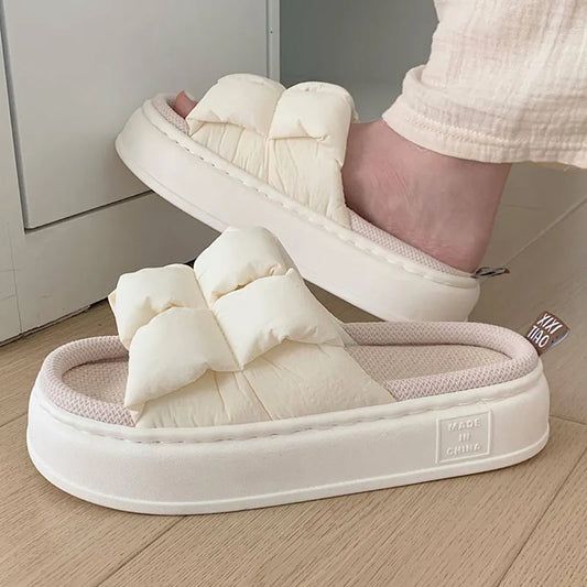 2023 New Women Slippers Summer Four Seasons Checked 4cm Thick Soft Sole Linen Slippers Indoor Home Bedroom Couple Floor Slippers - Charlie Dolly