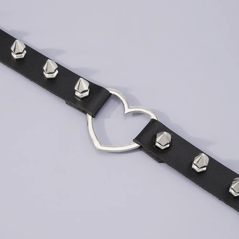 Punk Rock Heart Choker Spike Chocker Goth Steampunk Studded Collar Women Men Emo Fashion Halloween Gothic Jewelry - Charlie Dolly