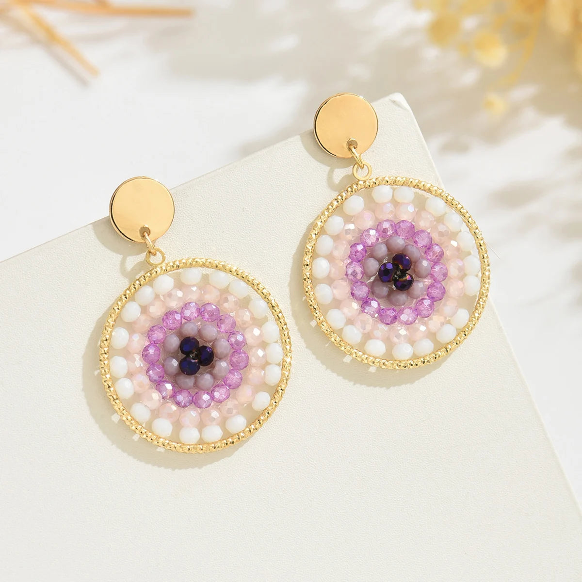 Boho Ethnic Style Seed Beaded Drop Earrings for Women Ladies Creative Personality Metal Dangle Earrings Handmade Jewelry Gifts