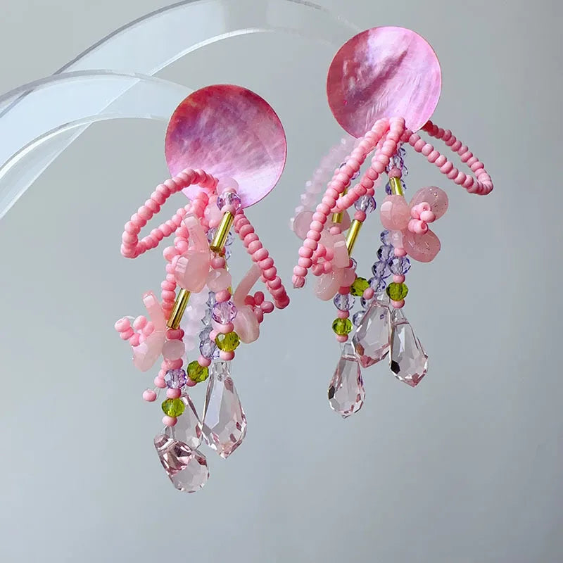 Original Design Exaggerate Flowers Earrings Elegant Floral Tassel Long Earrings Boho Style Earrings Wholesale Custom Packaging