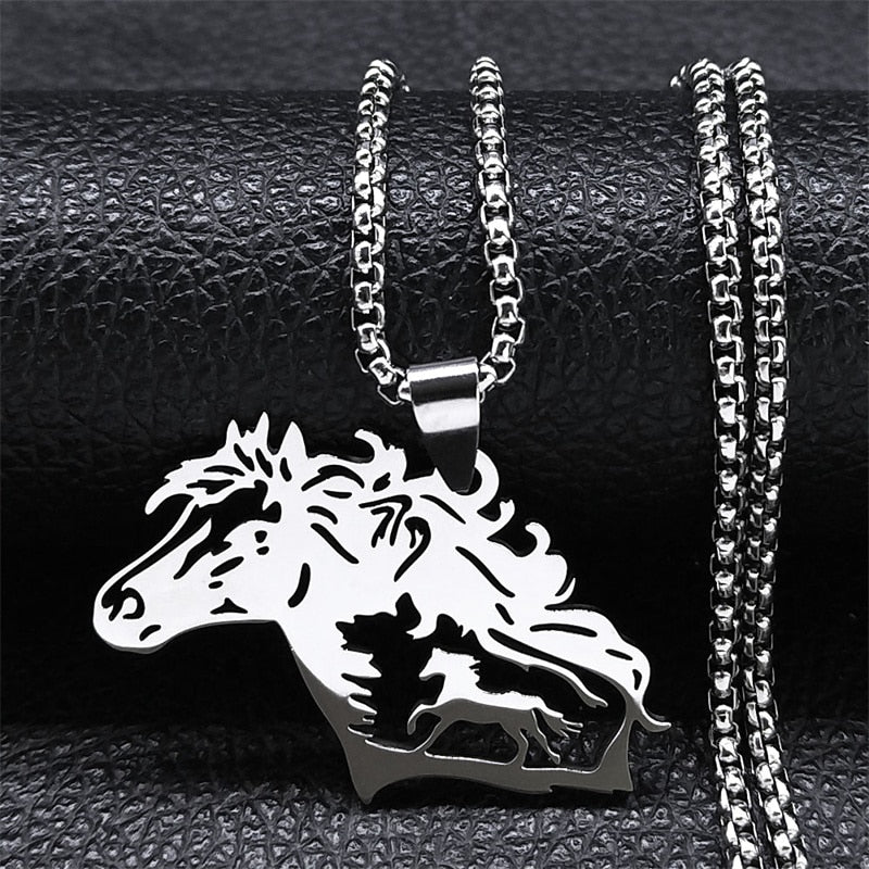 Horse Head Pendant Necklace for Women/Men Stainless Steel Animal Horse Accessories Chain Necklaces Jewelry colar masculino N2026 - Charlie Dolly