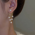 Beautiful Zircon Pearl Tassel Earrings Korean Style 2023 New Fashion Brincos Feminino - Charlie Dolly