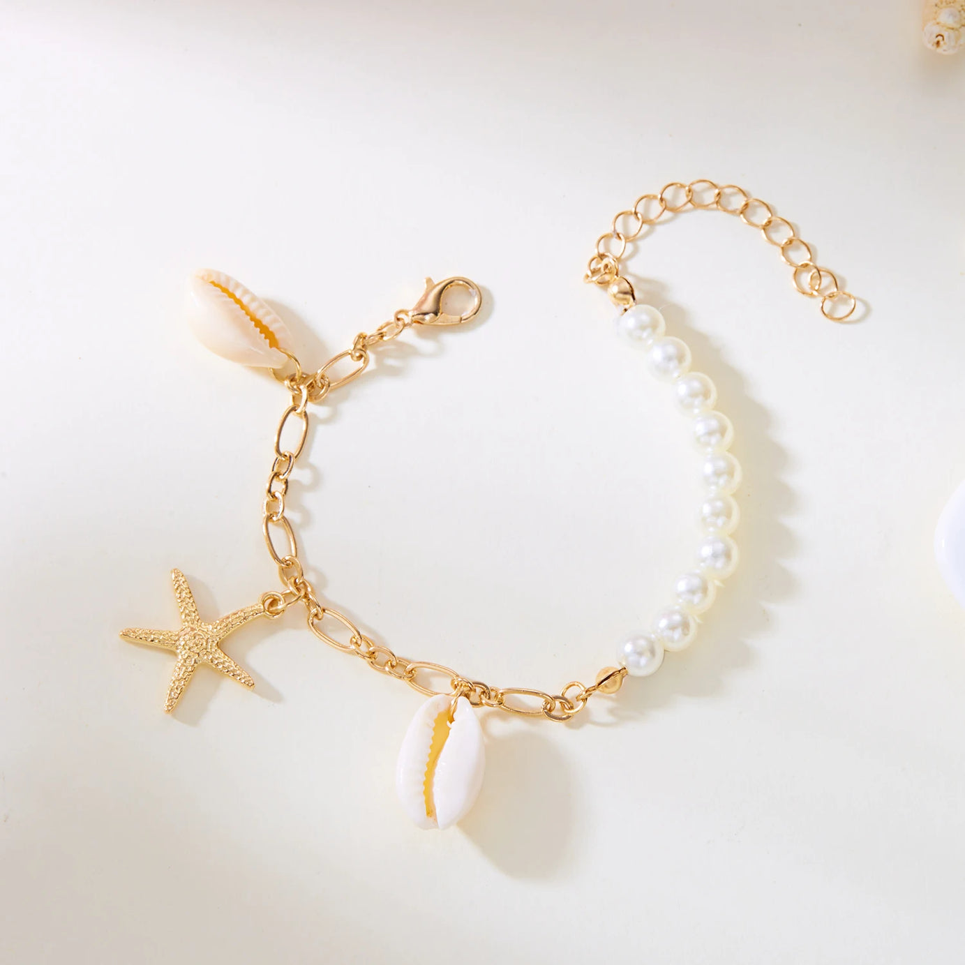Cowrie Shell and Starfish Charm Boho Bracelet