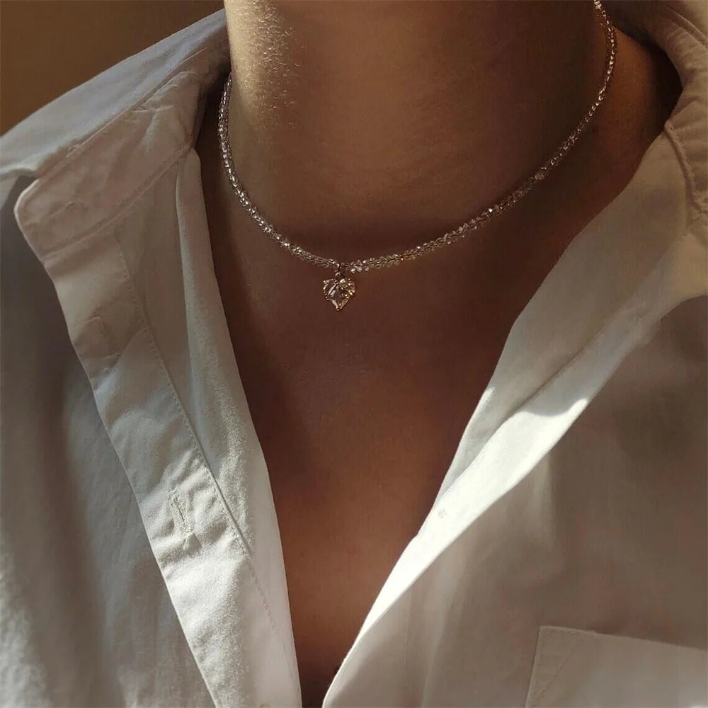 Baroque Zircon Heart Tassel Necklace Jewelry
