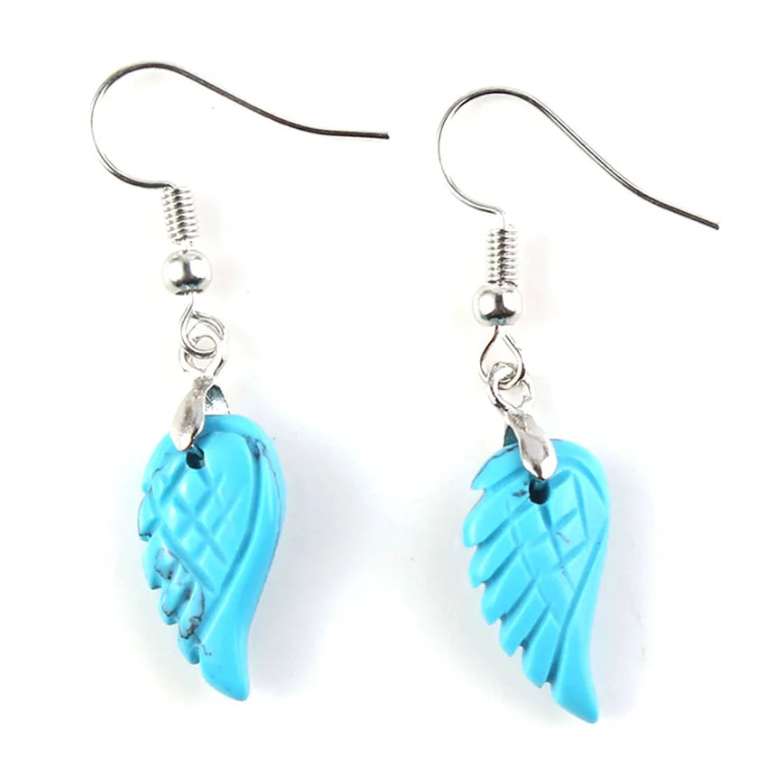 KFT Natural Carved Angel Wings Crystal Quartz Earring Lapis Lazuli Agate Dangle Hook Drop Stone Women Girls Earrings Jewelry