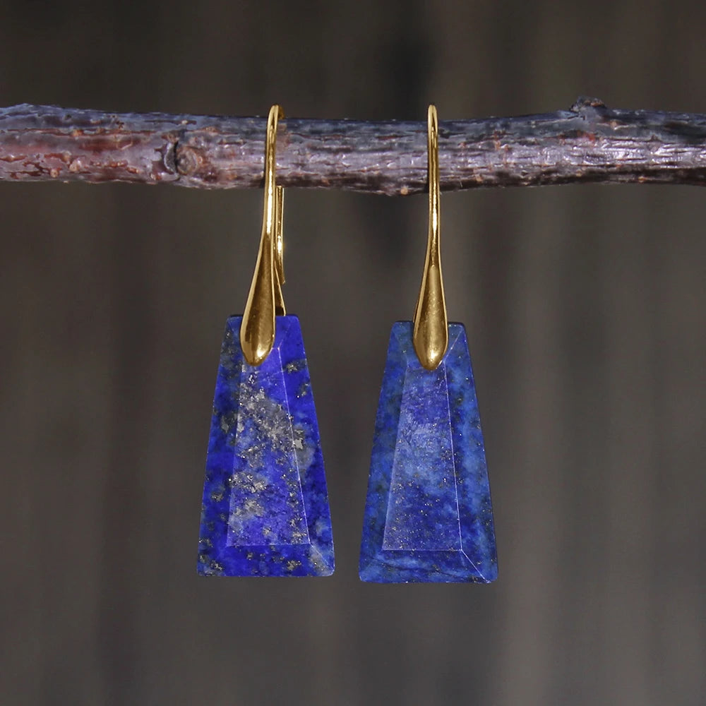 2pcs Natural stone earrings: amethyst, amazonite, flash stone, rhodochrosite, lapis lazuli trapezoidal faceted earrings