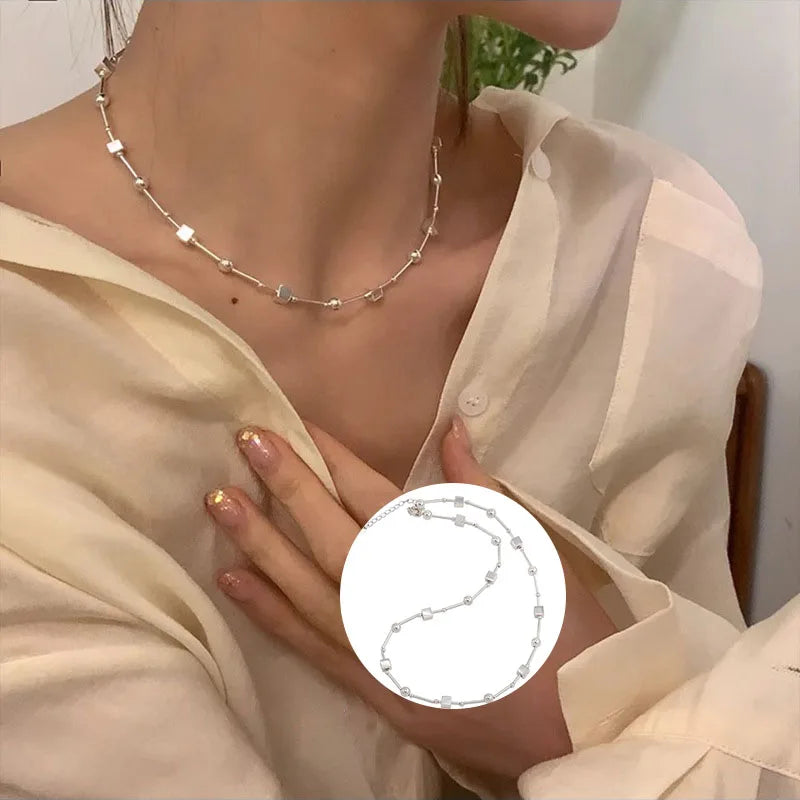 Sterling Silver Bead Geometric Choker Necklace Jewelry