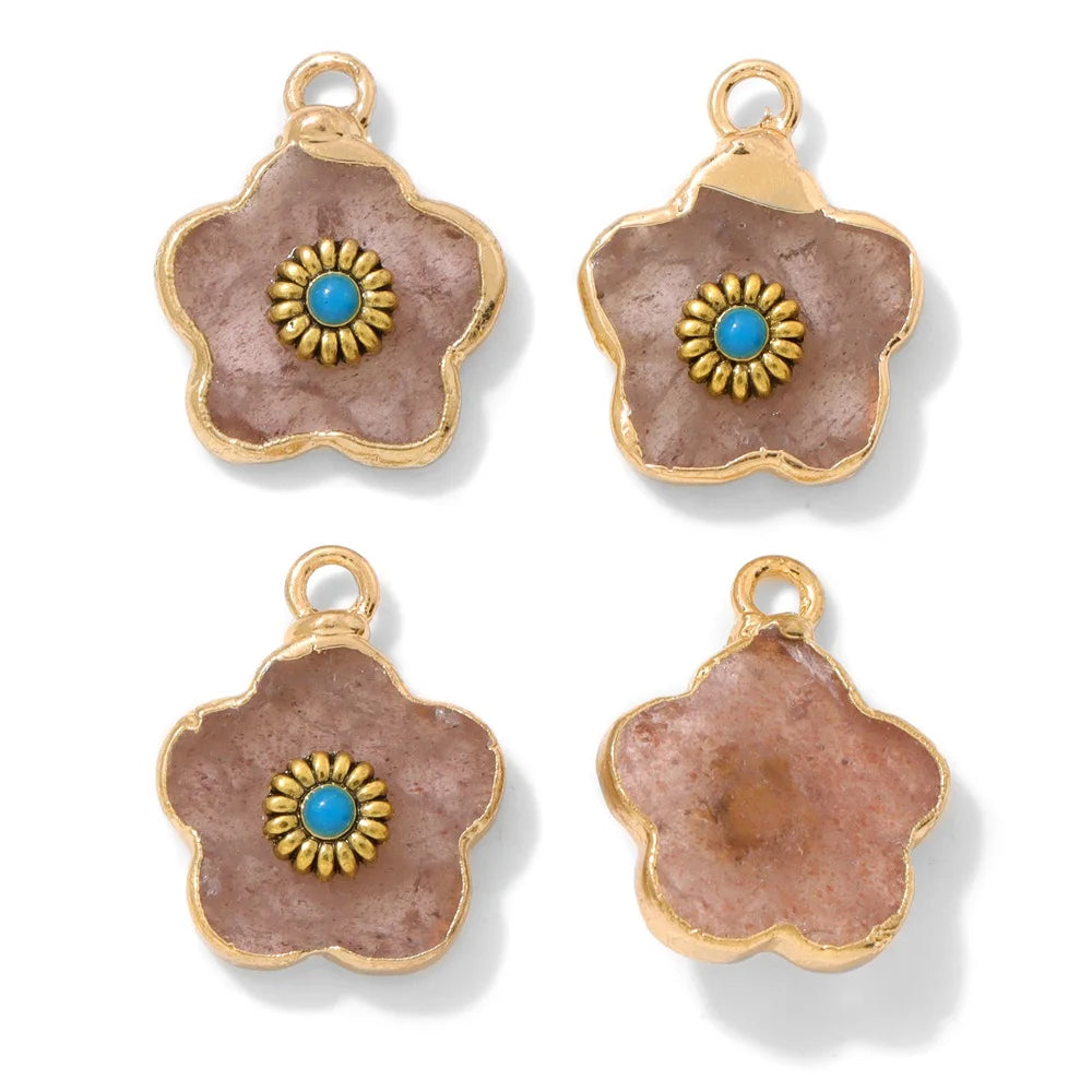 2pcs Natural Stone Flower Charms Tiger Eye Lapis Lazuli Flower Pendant For Jewelry Making Necklace DIY Earrings Bracelet15x20mm