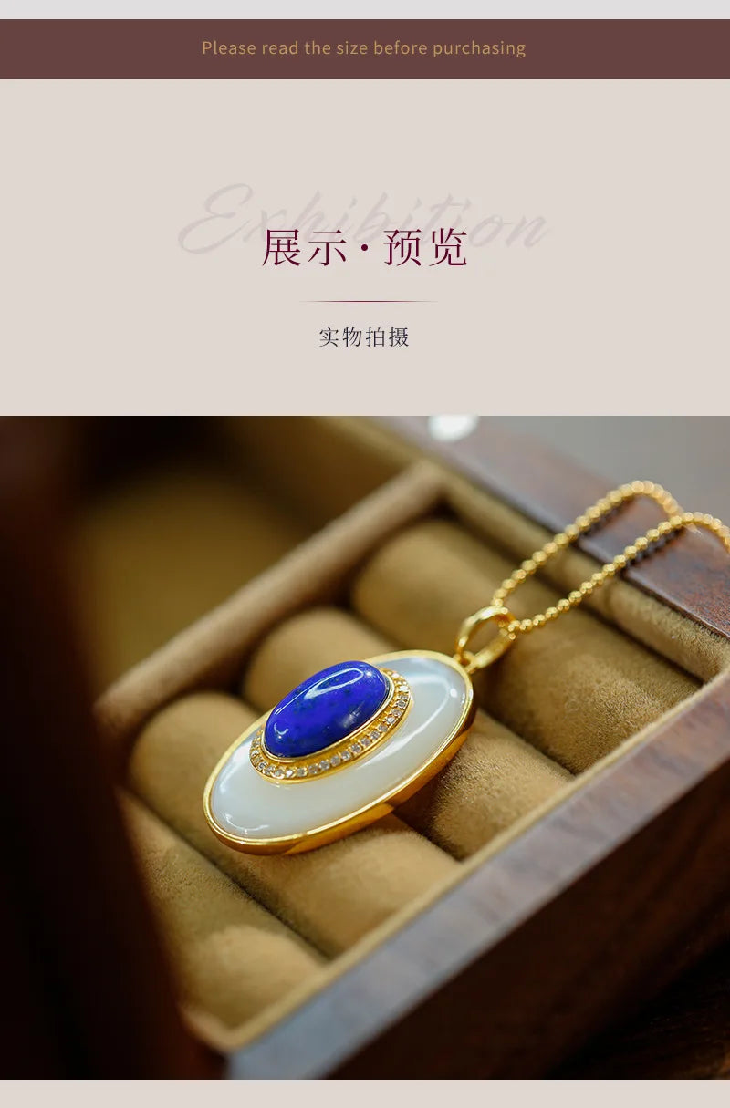 S925 Silver Lapis Lazuli White Shell Suit Earrings Necklace Pendant Light Luxury Fashion New Temperament Elegant Female