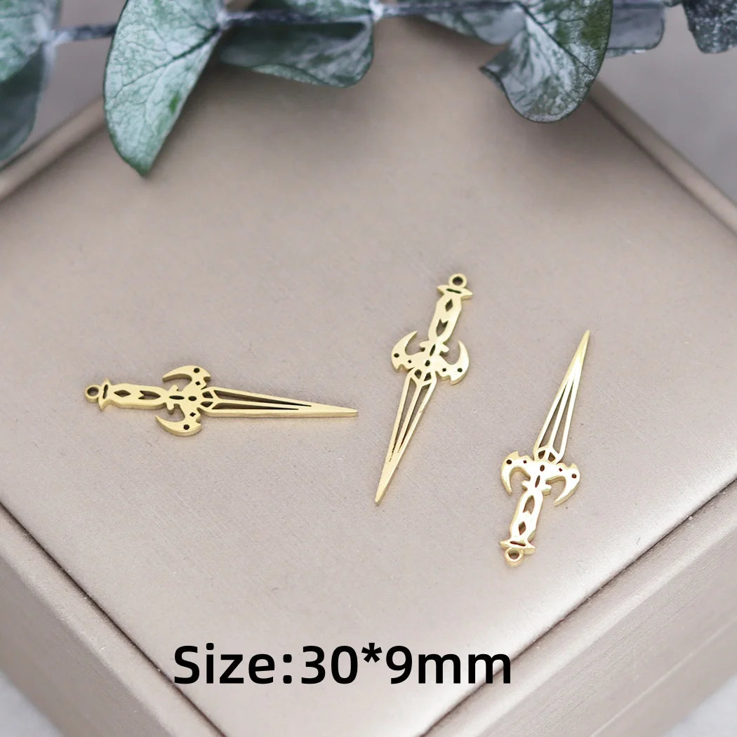 3pcs Stainless Steel Gothic Sun Cross Sword DIY Charms Tassels Star Lotus Flower Earrings Necklace Jewelry Making Amulet Pendant