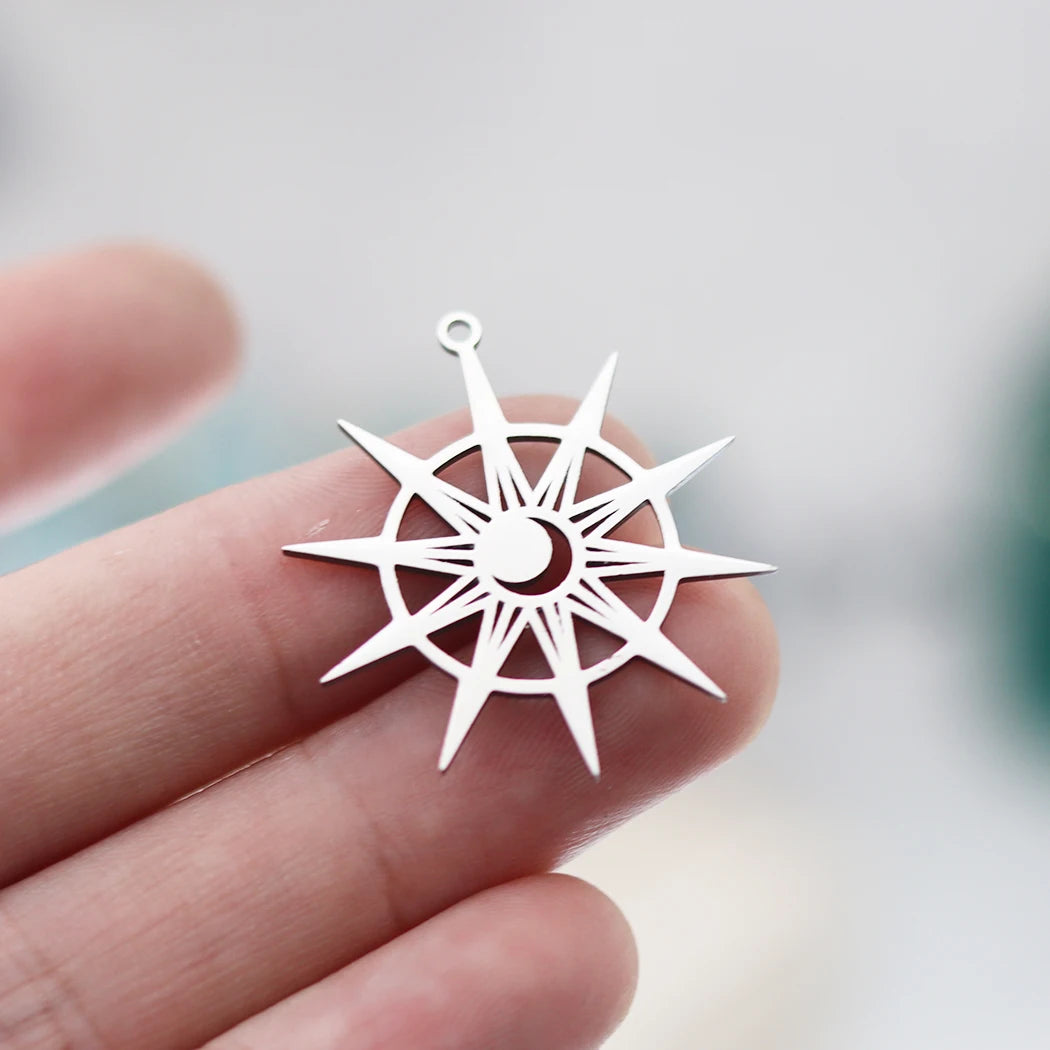 3pcs Stainless Steel Gothic Sun Cross Sword DIY Charms Tassels Star Lotus Flower Earrings Necklace Jewelry Making Amulet Pendant