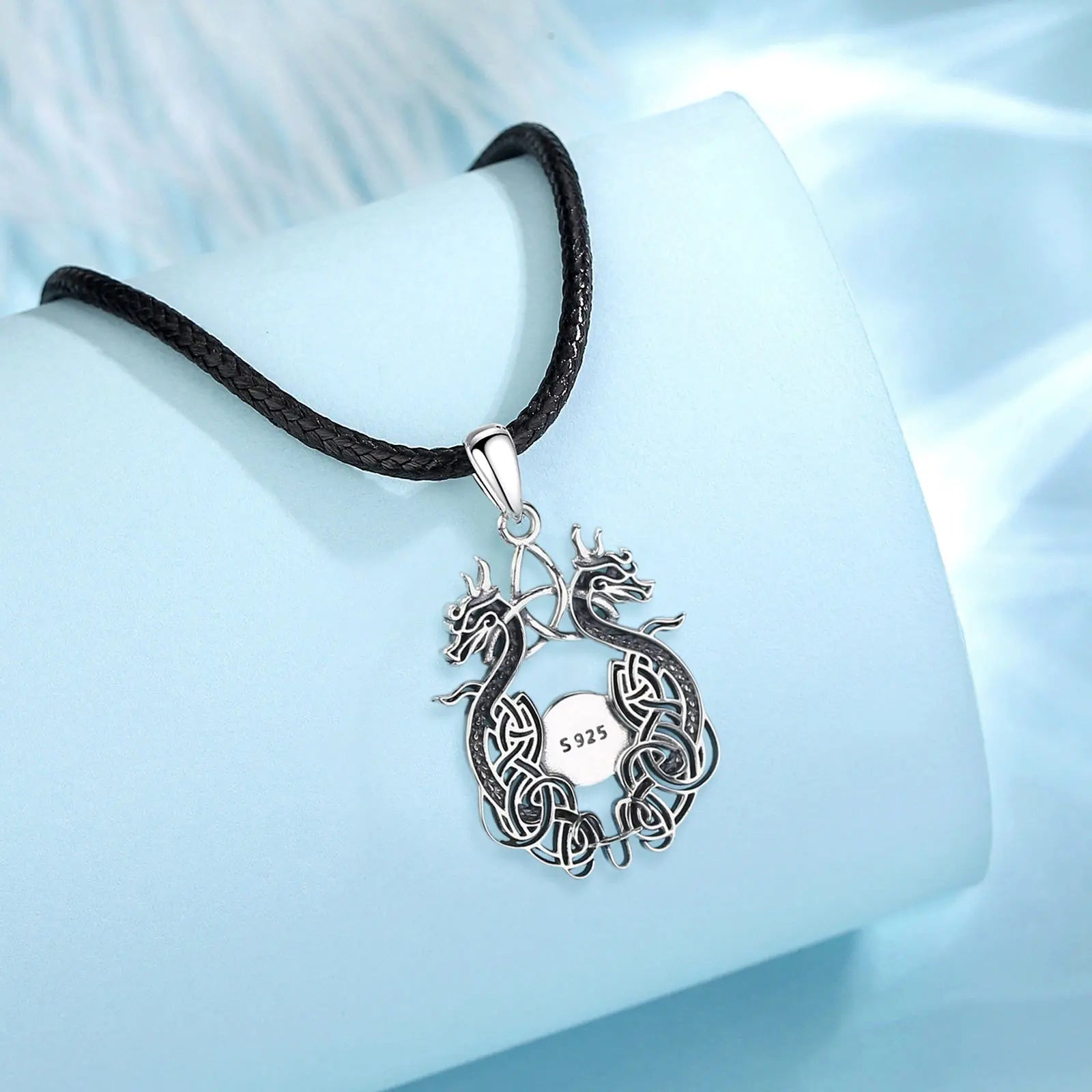 Eudora 925 Sterling Silver Viking Dragon Necklace for Man Women Celtic Knot Compass Amulet Pendant Personality Jewelry Fine Gift