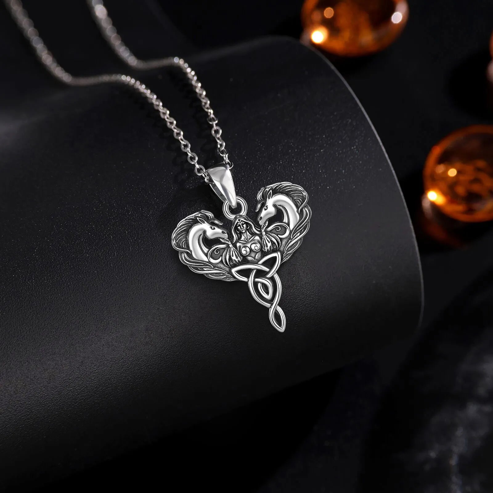 Eudora 925 Sterling Silver Celtic Horse Girl Pendant Goddess Trinity Knot Necklace Pagan Spiritual Jewelry Gift for Women Men
