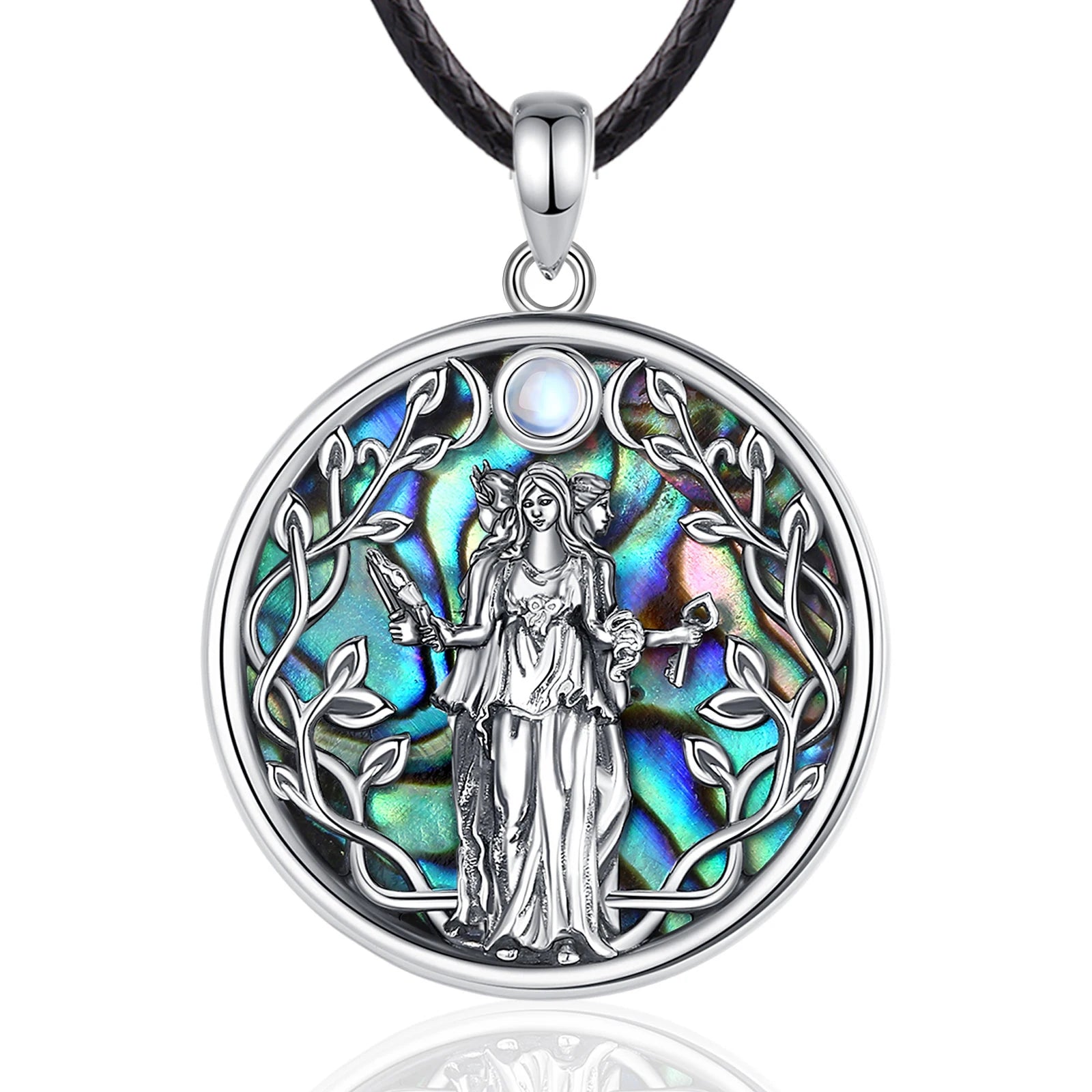 Eudora 925 Sterling Silver Triple Moon Goddess Necklace for Women Hecate Amulet Pendant Natural Abalone Jewelry Personality Gift