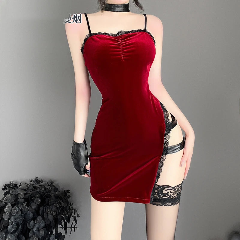 AniLV Movie Heroine Secret Service Spy Dress Uniform Halloween Women Red Lace Outfits Cosplay Costume - Charlie Dolly