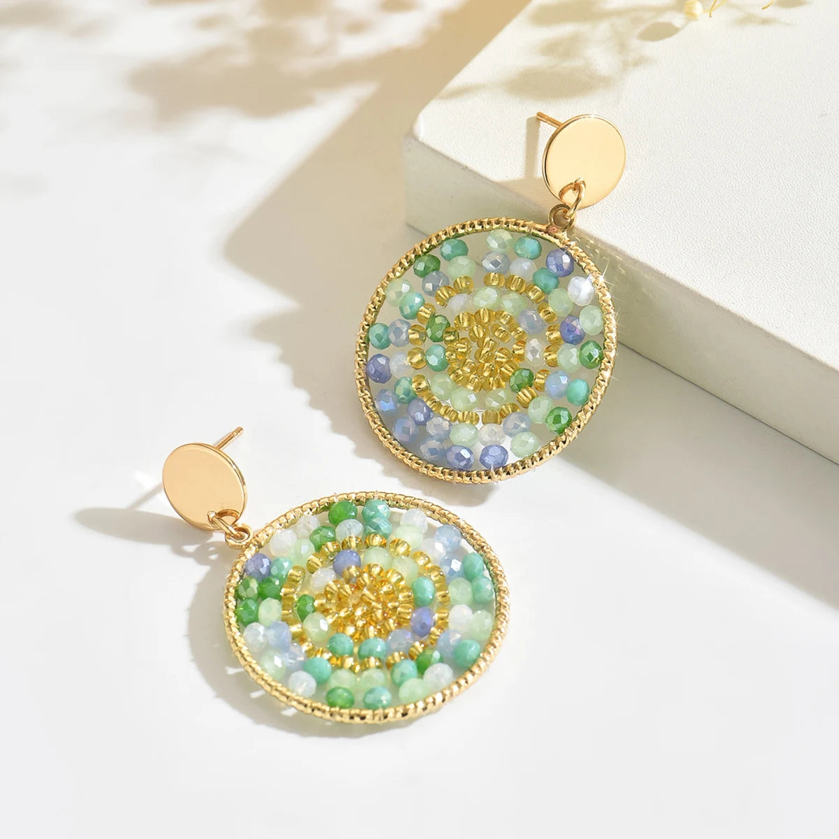 Boho Ethnic Style Seed Beaded Drop Earrings for Women Ladies Creative Personality Metal Dangle Earrings Handmade Jewelry Gifts
