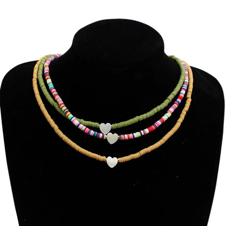 Polymer Clay Heart and Natural Shell Bead Boho Choker