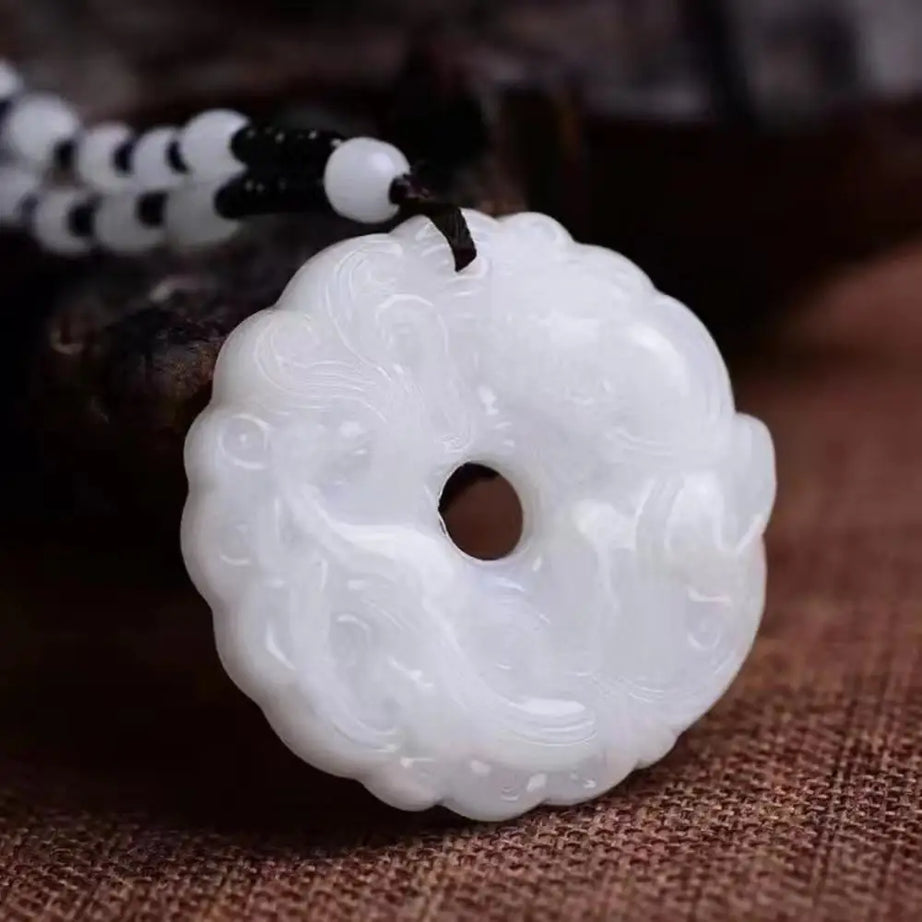 Hand-Carved Green Jade Dragon Pendant Necklace, Chinese Lucky Amulet