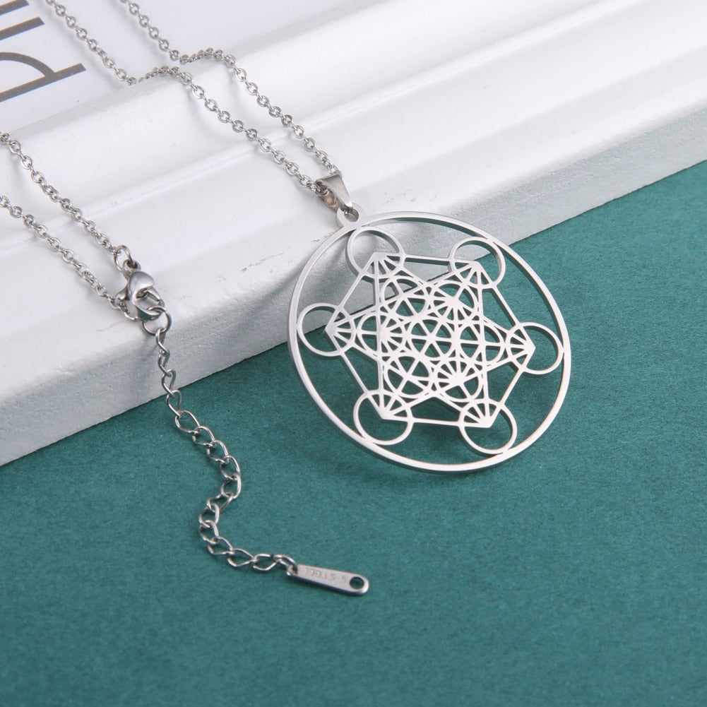 Stainless Steel Angel Seal Archangel Metatron Necklace Women Men Geometric The Secrets of the Kabbalists Garden Solomon Jewelry - Charlie Dolly