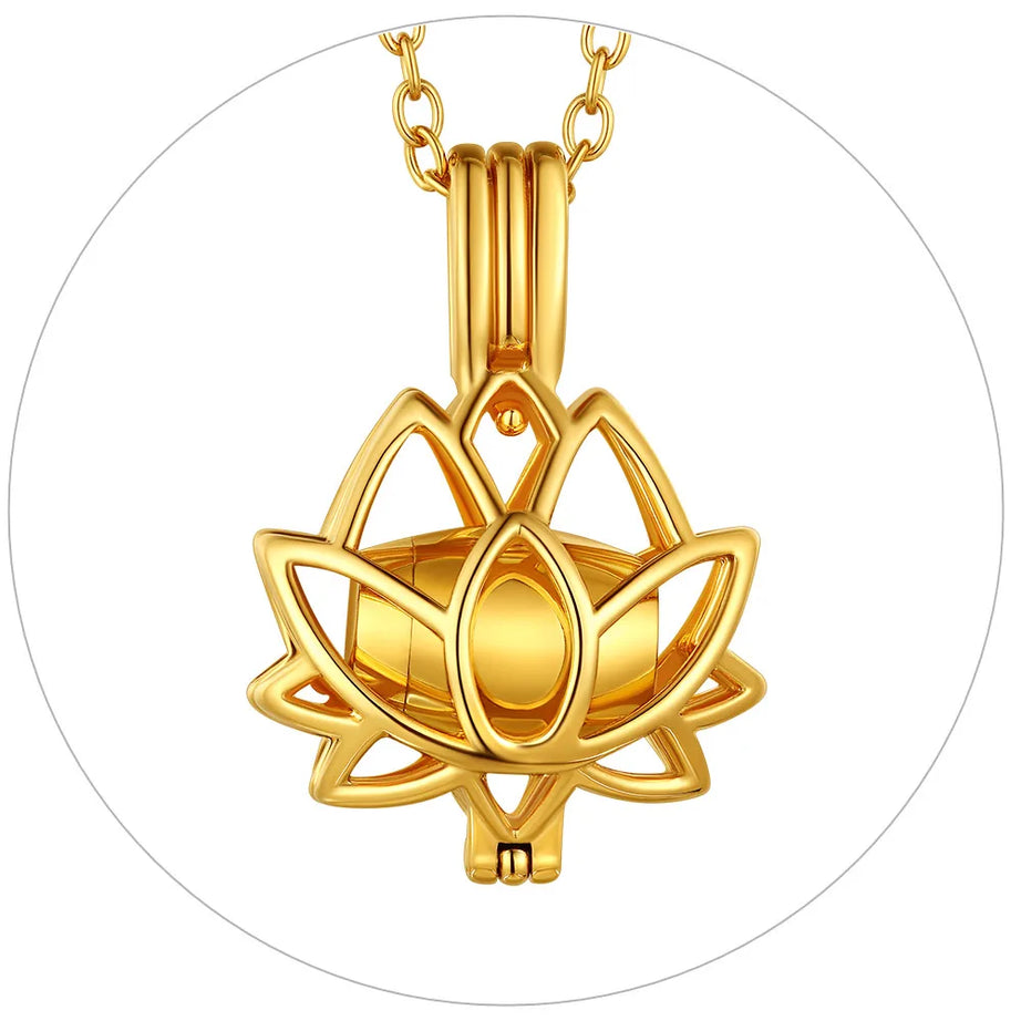 Lotus Flower Cremation Ashes Urn Necklace, Stainless Steel Memorial Keepsake Pendant
