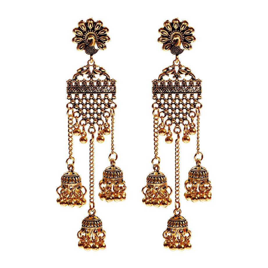 الهندي Jhumka أقراط الذهب الشظية اللون أجراس كبيرة قطرة طويلة شرابة القرط للنساء بوهو الغجر مجوهرات هدية