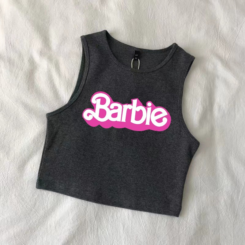 Sexy Barbie Ladies Sleeveless Crop Top Kawaii Cartoon Casual Girls Camisole T-Shirts Vest Y2K Fashion Women Slim Short Tank Tops - Charlie Dolly