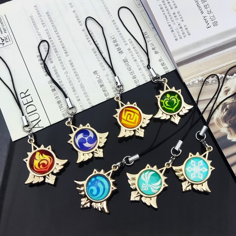 Game Genshin Impact Keychain Luminous 7 Element Double-Side Glass Pendant Weapons Eye Of Original Keyring Phone Charms Souvenir - Charlie Dolly