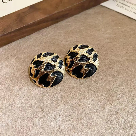 Leopard Print Round Stud Earrings Jewelry