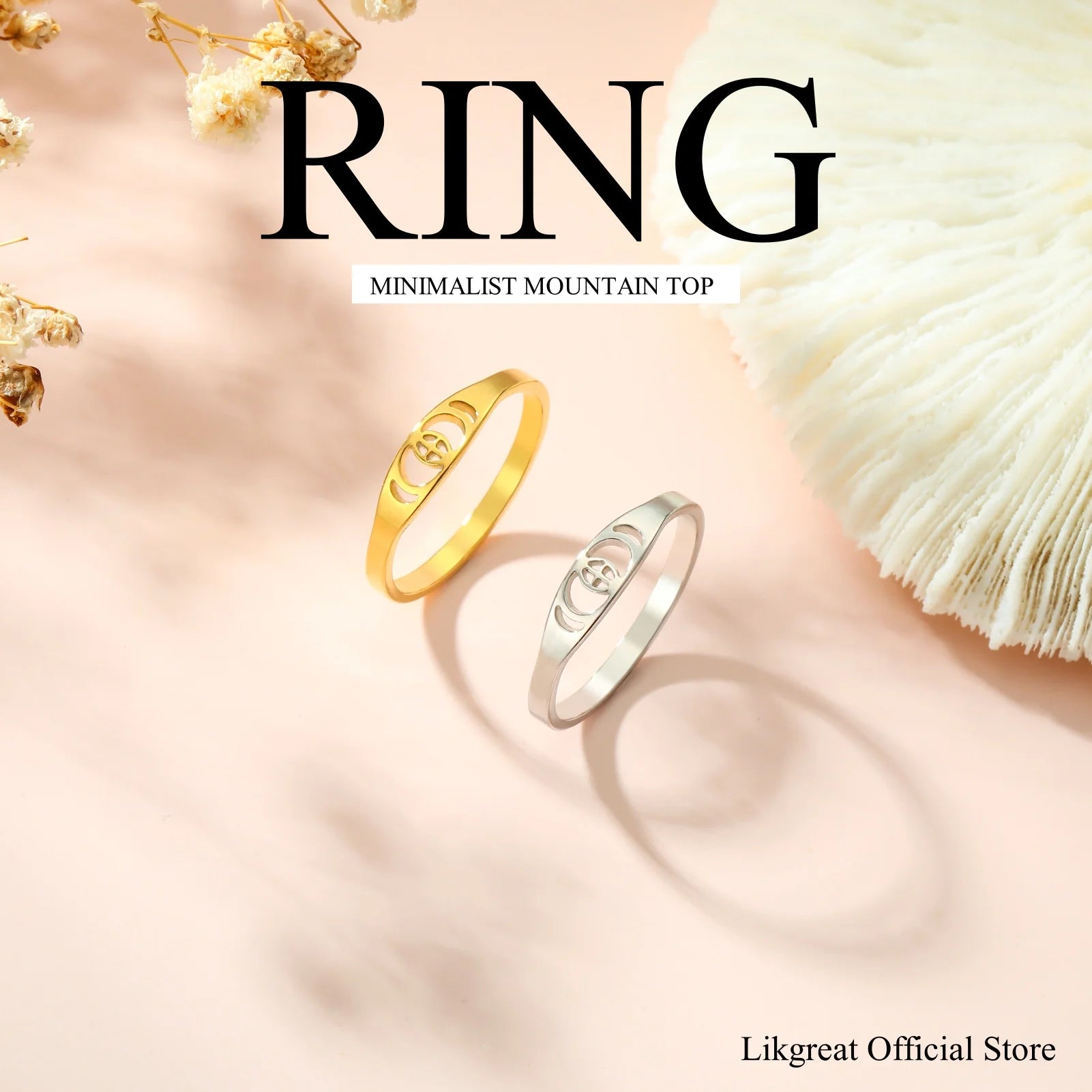LIKGREAT Trendy Moon Phase Ring Crescent Moon Finger Rings for Women Men Stainless Steel Romantic Lucky Jewelry Boho Gift Amulet