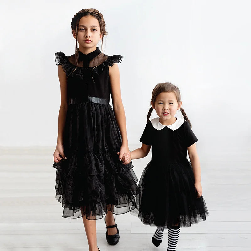Wednesday Addams Family Costume Girls Halloween Cosplay Dresses Fantasia Wandinha Gothic Wind Vestidos Kids Carnival Dress New - Charlie Dolly