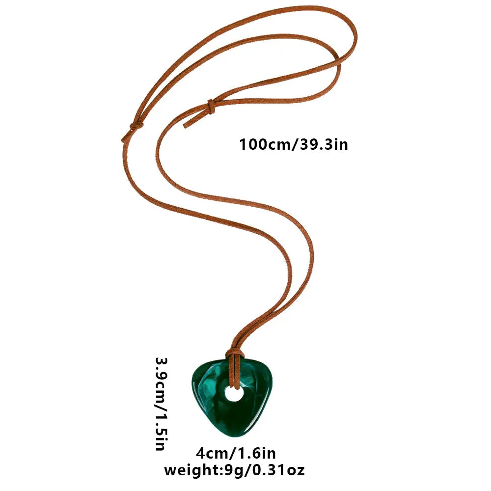 Blackish Green Coraline Heart Pendant Necklace Long Adjustable Leather Chain Halloween Festival Gift - Charlie Dolly