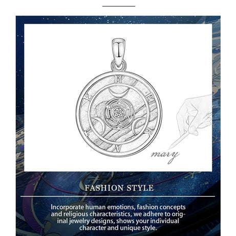 S925 Sterling Silver Hecate Wheel Pendant Necklace, Abalone Triple Moon Goddess Wiccan Amulet