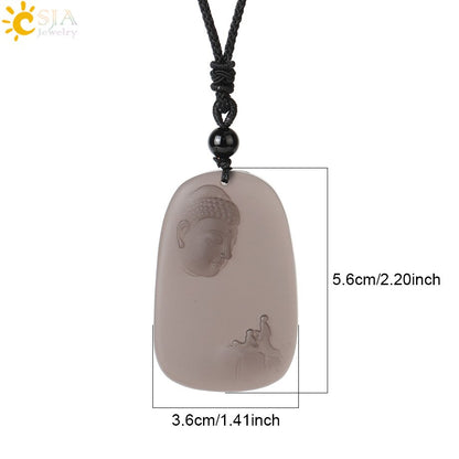 CSJA Obsidian Necklace Natural Stone Wolf Buddha Sculpture Tree of Life Animal Owl Men Necklaces Pendant Meditation Jewelry G644