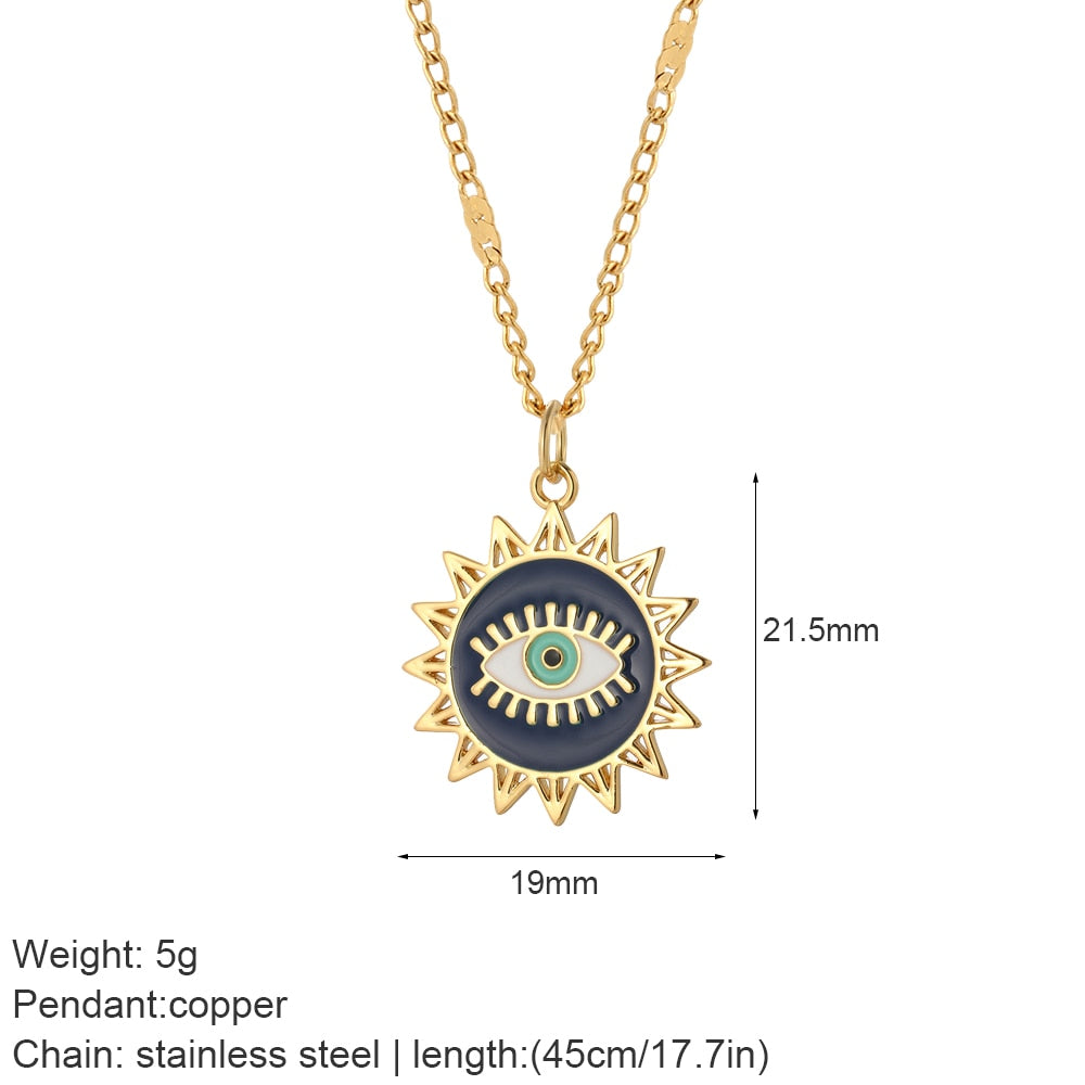 Heart Evil Blue Eye Sun Necklace for Women Cute Dog Bee Elephant Gold Color Pendant Woman's Collars Long Stainless Steel Chains - Charlie Dolly