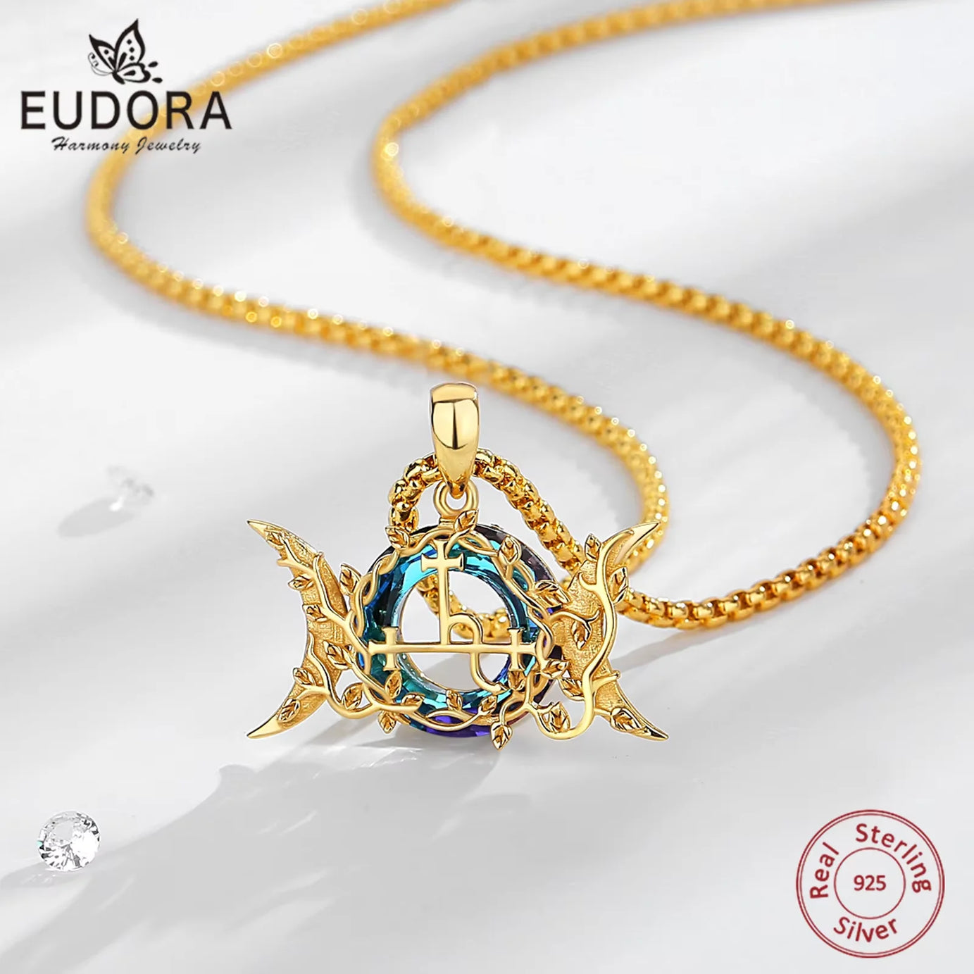 Lilith Sigil Triple Moon Necklace, S925 Silver with 18K Gold
