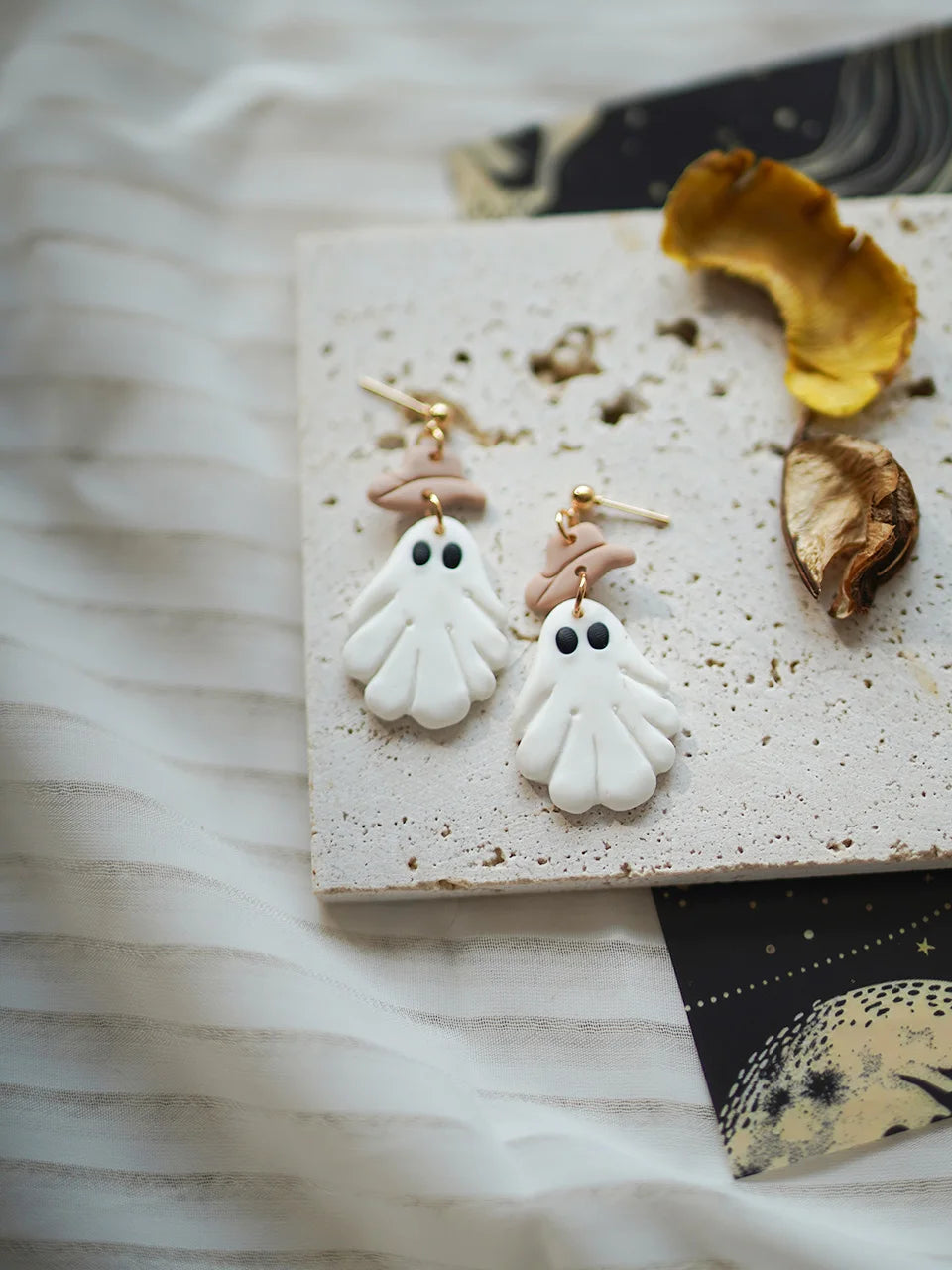 Halloween Cat Ghost  Shape Handmade Polymer Clay Earrings Halloween Themed Decoration For Women's Accessories Party Daily Ware - Charlie Dolly