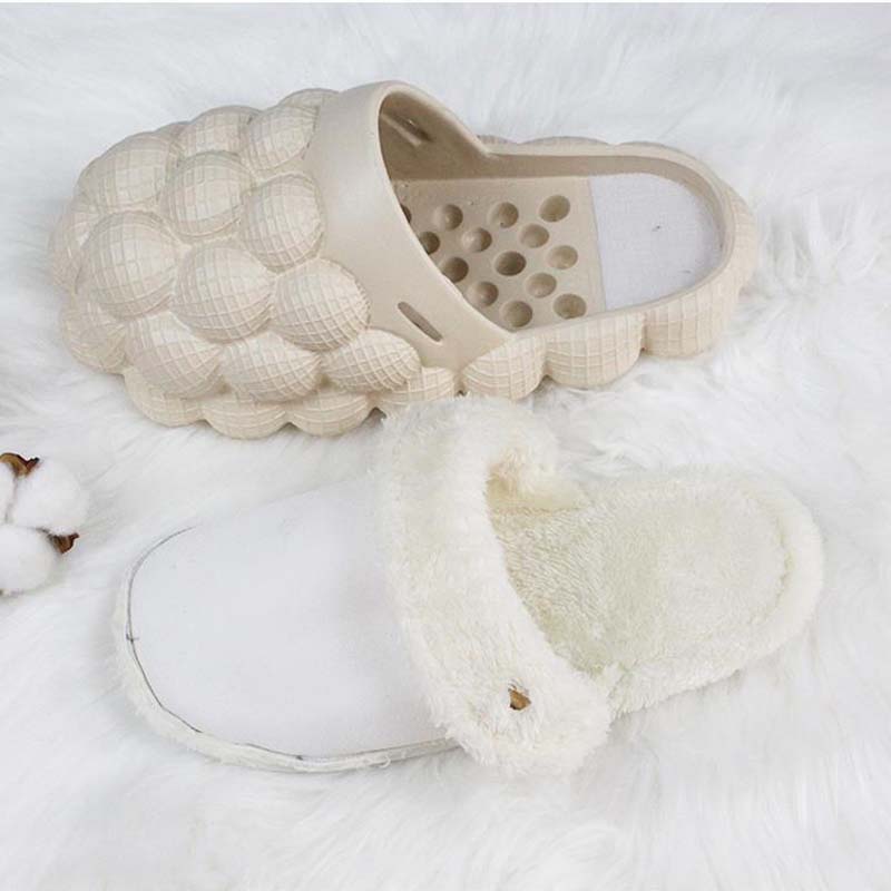 Luxury Women Cotton Bubbles Balls Slippers Bubble Slides Winter Warm Massage Slippers Bubble Shoes Lychee Slippers - Charlie Dolly