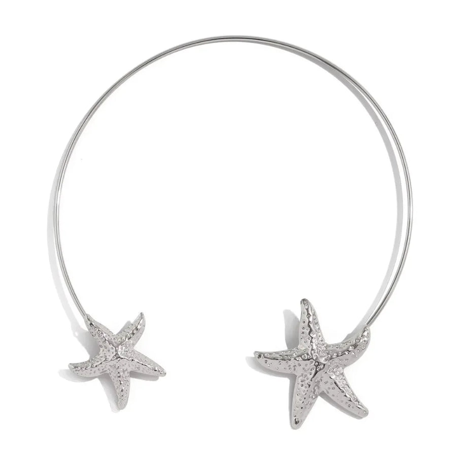 Gold Starfish and Shell Open Torque Choker Necklace