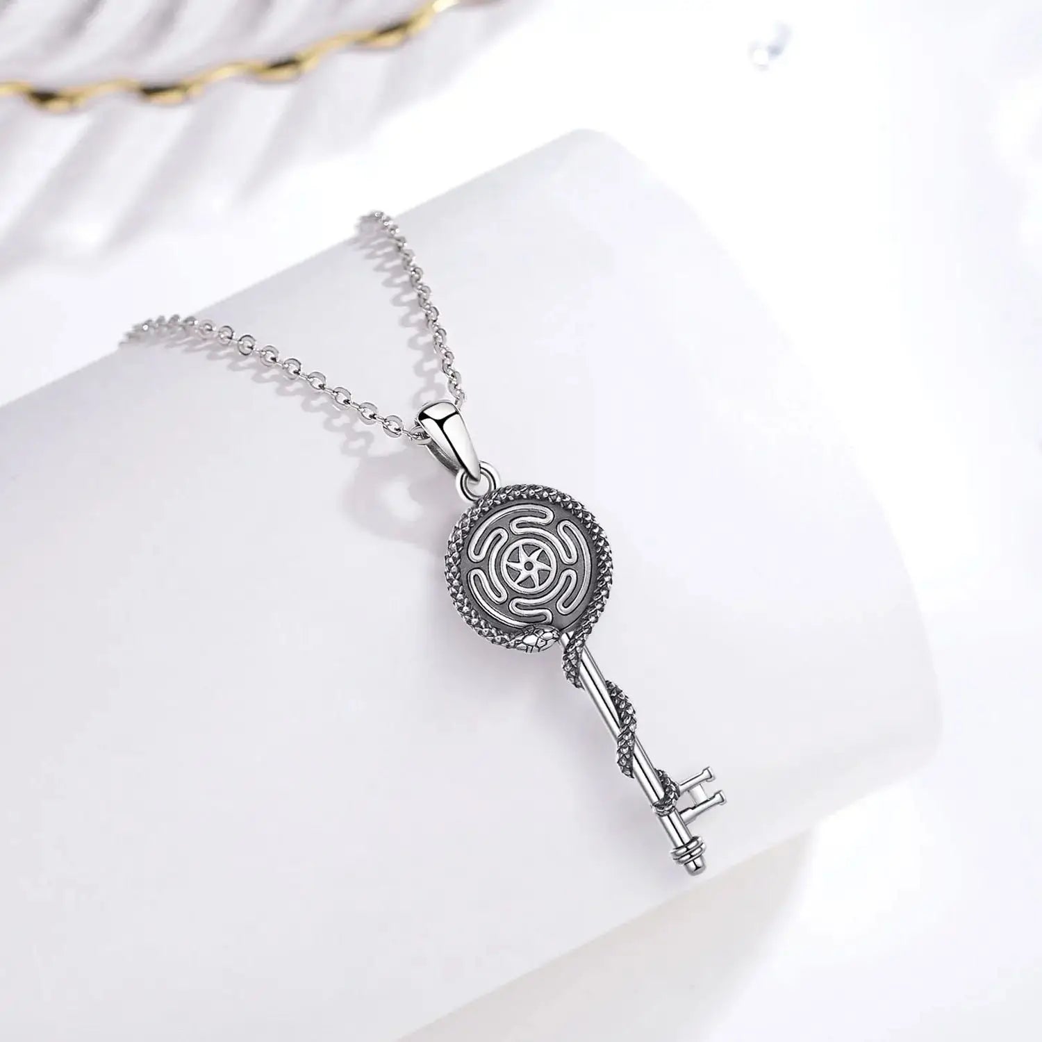 Eudora 925 Sterling Silver Hecate Wheel Necklace Triple Goddess Pendant Snake Key Amulet Witch Pagan Jewelry Gift for Women Men