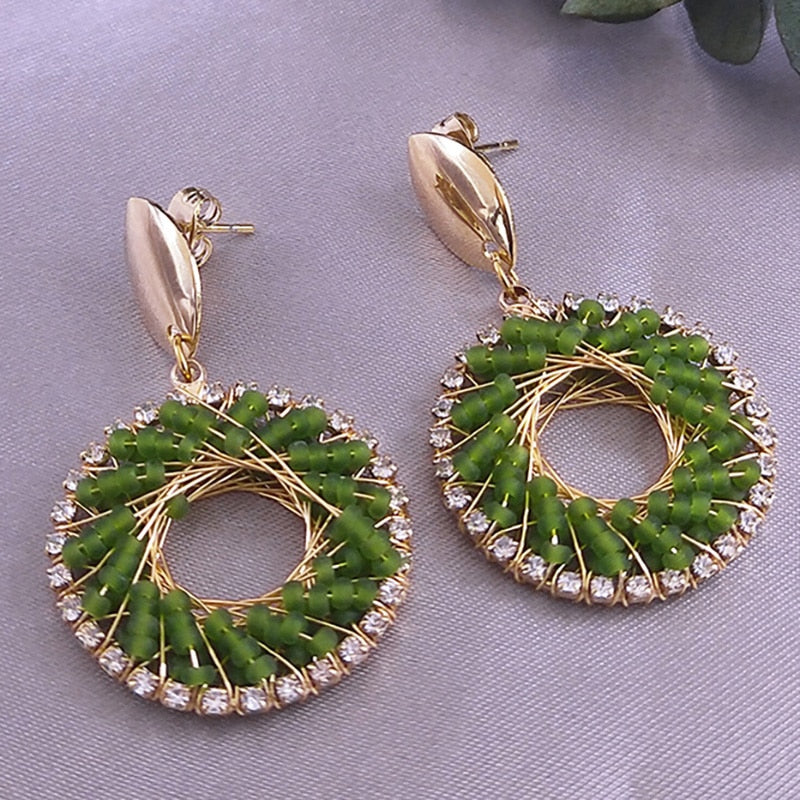 Boho Green Bead Handmade Drop Earrings Stainless Steel Gold Color Stud Earring Bohemia Jewelry boucles d oreille femme EA91S02 - Charlie Dolly