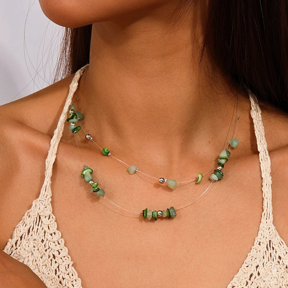 Aihua Boho Multilayer Natural Stone Glasses Beads Necklace For Women Choker Collar Necklace Women Jewelry Gifts - Charlie Dolly