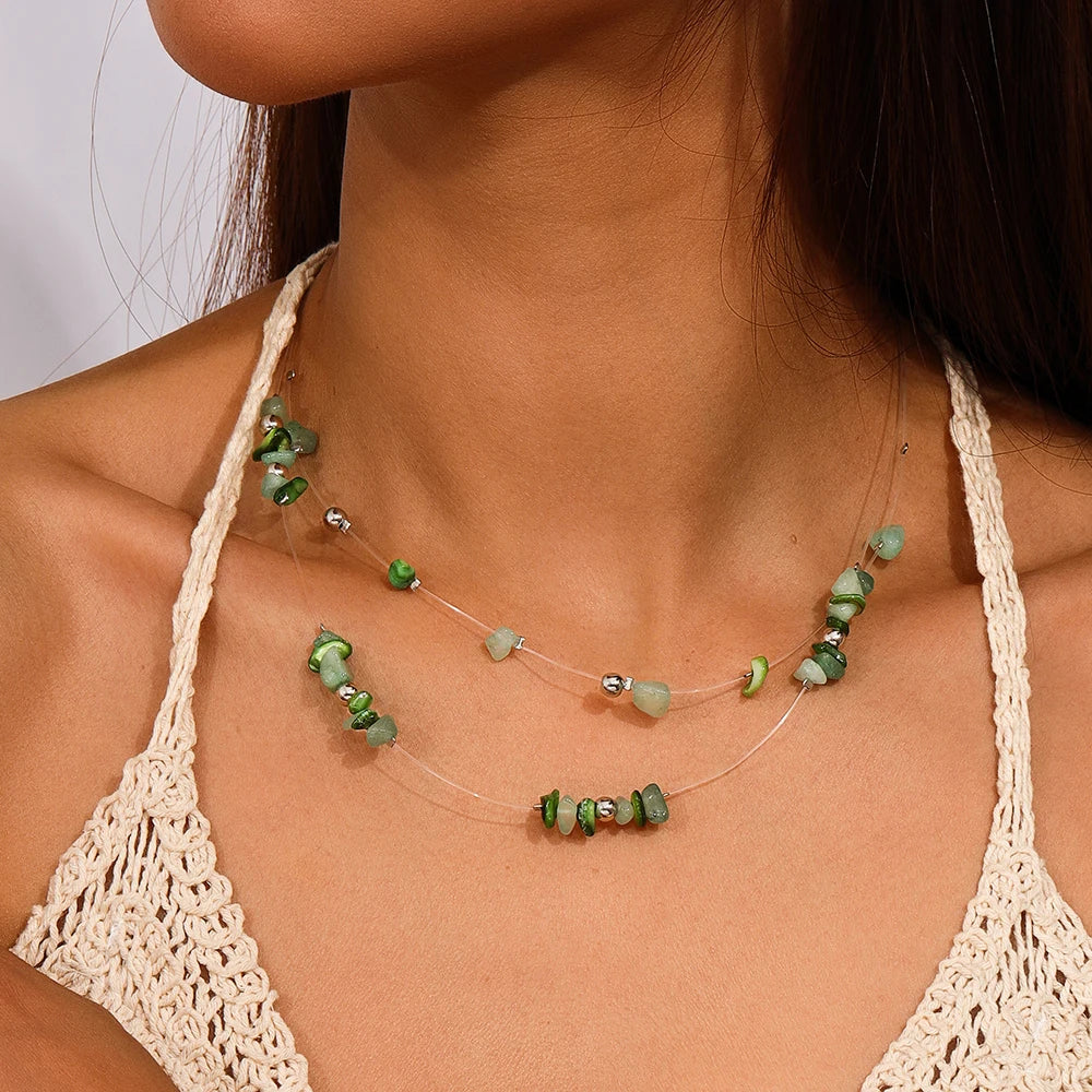 Aihua Boho Multilayer Natural Stone Glasses Beads Necklace For Women Choker Collar Necklace Women Jewelry Gifts
