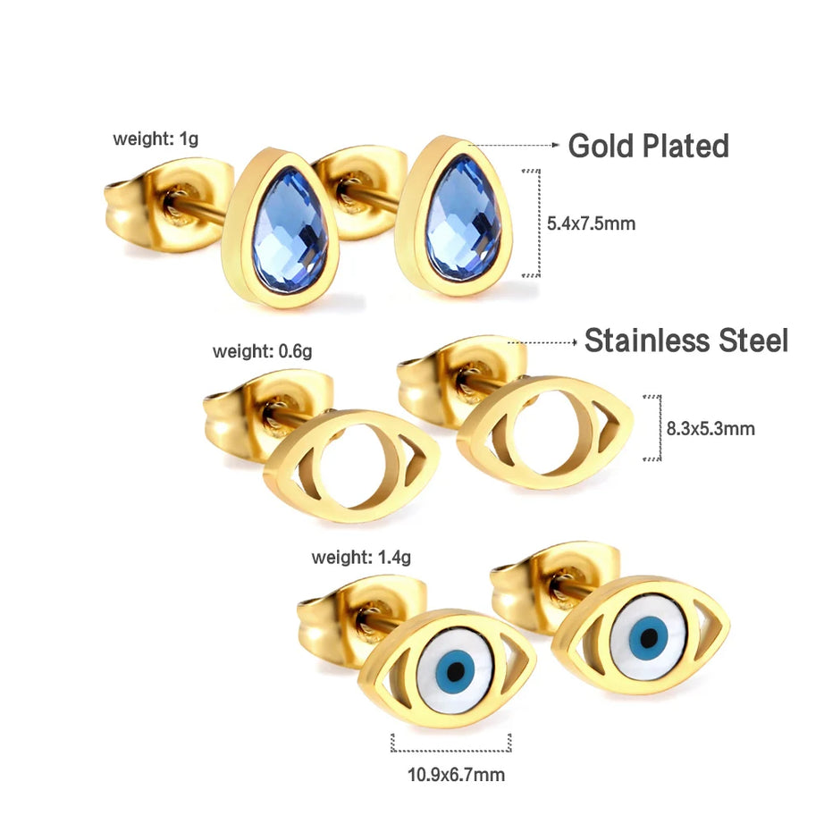 LUXUSTEEL 3 أزواج بوهو الملونة مستديرة عيون الشر وأقراط للنساء الرجال مطلية بالذهب الفولاذ المقاوم للصدأ طقم مجوهرات الأذن التركية
